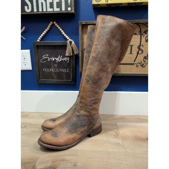 Bed Stu Manchester Tall Riding Boots Women's 9 Black Hand Washed Knee High - Picture 2 of 16